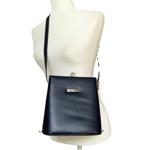 Vintage Vida Paris Navy Adjustable Box Frame Shoulder Bag Vegan Leather